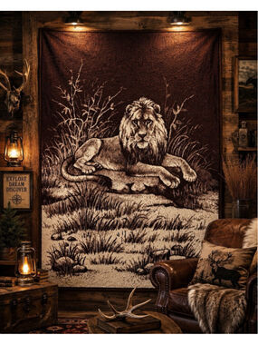 VTG Lion Blanket Reversible Safari Throw 55 X 82 Plush Wall Hanging Tapestry
